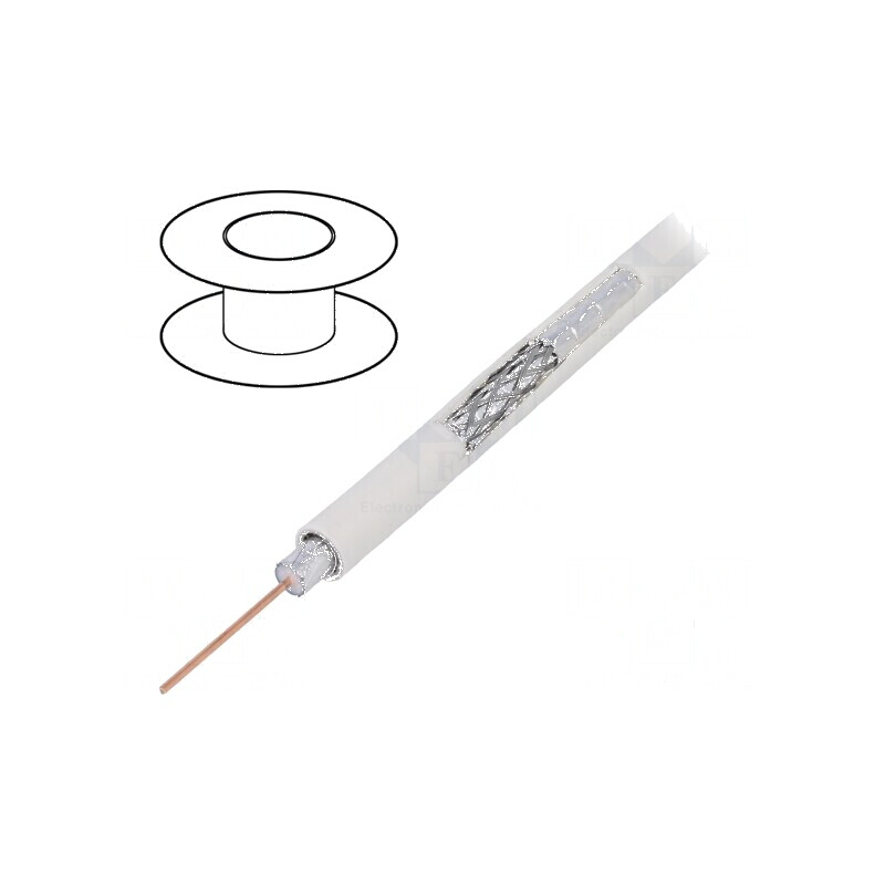 Cablu Coaxial RG6 Sârmă CCS PVC Alb - 305m, Diametru 7,06mm | Electronic-mag.ro | Componente Electronice