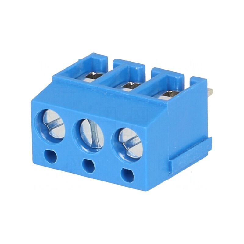 Regletă de conexiuni pentru PCB în unghi de 90° - 5mm piste, 3 canale, 2,5mm² | Electronic-mag.ro | Componente Electronice