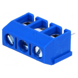 Regletă de conexiuni pentru PCB în unghi de 90°, cu 5mm piste și capacitate de 2,5mm² - 3 terminale | Electronic-mag.ro | Compon