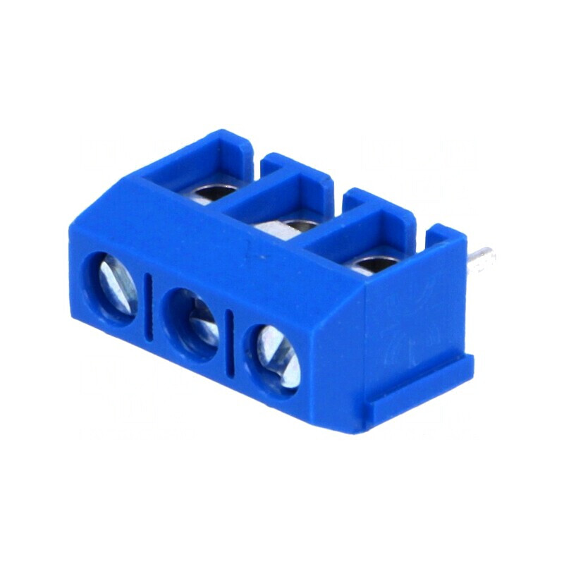 Regletă de conexiuni pentru PCB în unghi de 90°, cu 5mm piste și capacitate de 2,5mm² - 3 terminale | Electronic-mag.ro | Compon
