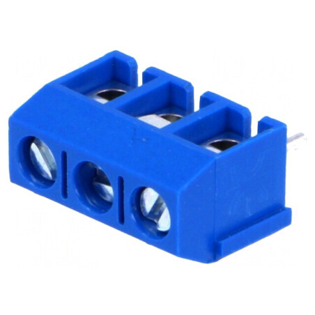 Regletă de conexiuni pentru PCB în unghi de 90°, cu 5mm piste și capacitate de 2,5mm² - 3 terminale | Electronic-mag.ro | Compon