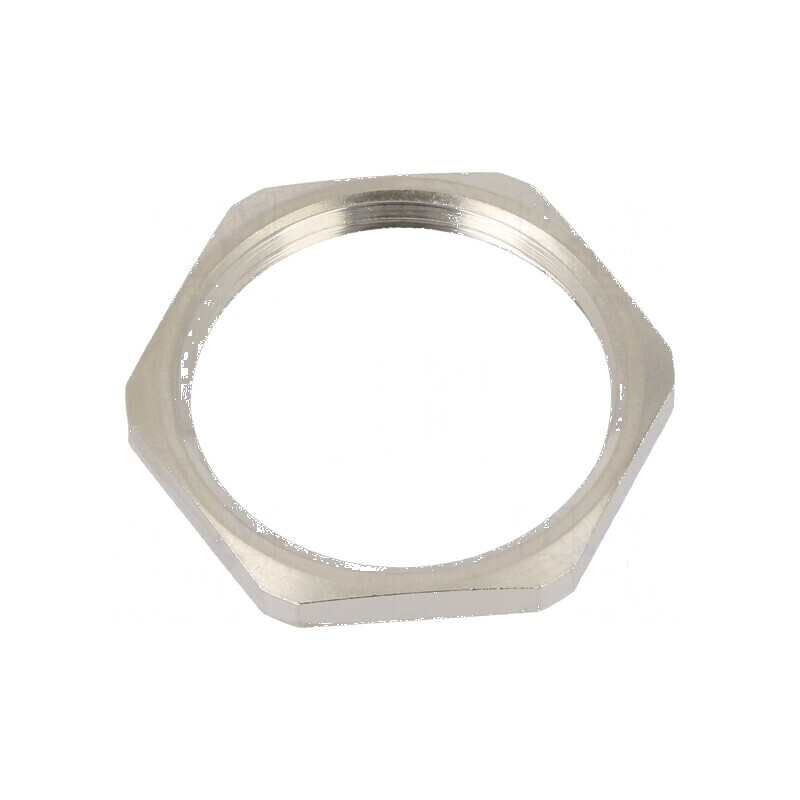 Piuliță PG21 din alamă nichelată, grosime 3,5mm, cheie 32mm, filet PG | Electronic-mag.ro | Componente Electronice