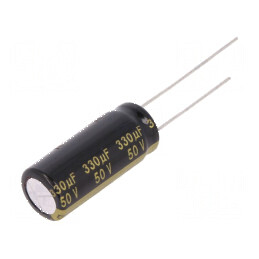 Condensator electrolitic low ESR THT 330uF 50VDC, Ø10x25mm - Componentă electronică de înaltă performanță | Electronic-mag.ro | 