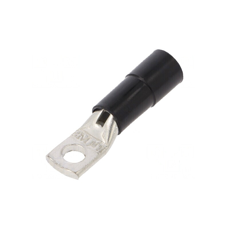 Vârf inelar tubular M5 Ø 5,2mm 10mm² crimpat pe cablu negru - Conector electric profesional | Electronic-mag.ro | Componente Ele