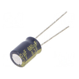 Condensator Electrolitic Low ESR THT 680uF 6,3VDC Ø8x11,5mm - Componentă Electronică de Înaltă Performanță | Electronic-mag.ro |