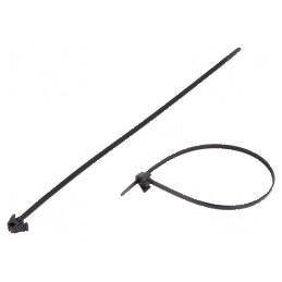 Colier de strângere din poliamidă, 200mm lungime, 4,7mm lățime, capacitate 135N, culoare neagră | Electronic-mag.ro | Componente