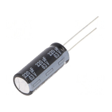 Condensator Electrolitic Low ESR THT 220uF 63VDC, Dimensiuni Ø10x25mm, Componentă Electronică de Calitate | Electronic-mag.ro | 