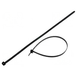 Colier de strângere din poliamidă, dimensiuni L: 390mm, W: 7,6mm, capacitate 535N, culoare neagră | Electronic-mag.ro | Componen