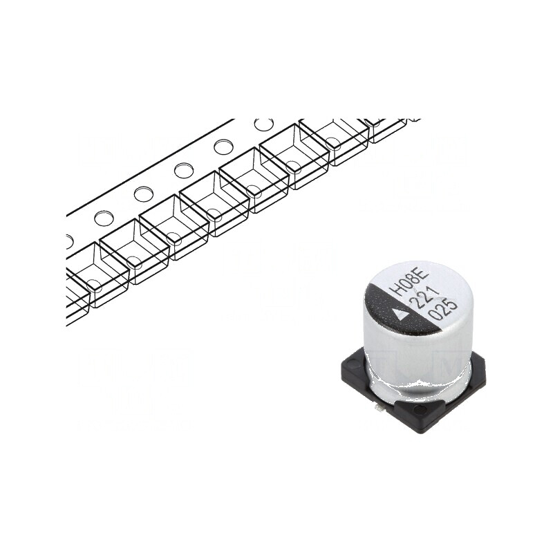Condensator electrolitic SMD 220uF 25VDC Ø10x10,5mm 2000h pentru circuite electronice | Electronic-mag.ro | Componente Electroni