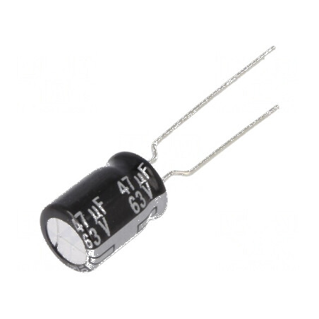 Condensator electrolitic THT 47uF 63VDC Ø8x11,5mm Raster 5mm - componentă electronică | Electronic-mag.ro | Componente Electroni