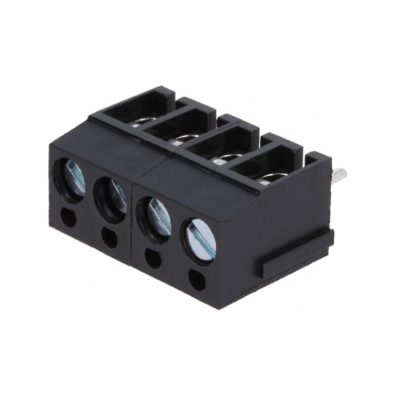 Regletă de conexiuni pentru PCB în unghi de 90°, 5mm piste, 4 pini, 2,5mm² | Electronic-mag.ro | Componente Electronice