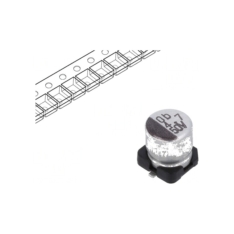 Condensator electrolitic SMD 4,7uF 50VDC 5x5x5,3mm ±20% pentru circuite electronice | Electronic-mag.ro | Componente Electronice