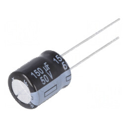 Condensator electrolitic low ESR THT 150uF 50VDC Ø10x12,5mm pentru circuite electrice | Electronic-mag.ro | Componente Electroni