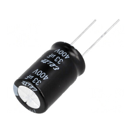 Condensator electrolitic THT 33uF 400VDC Ø16x25mm ±20% 2000h pentru aplicații electrice | Electronic-mag.ro | Componente Electro