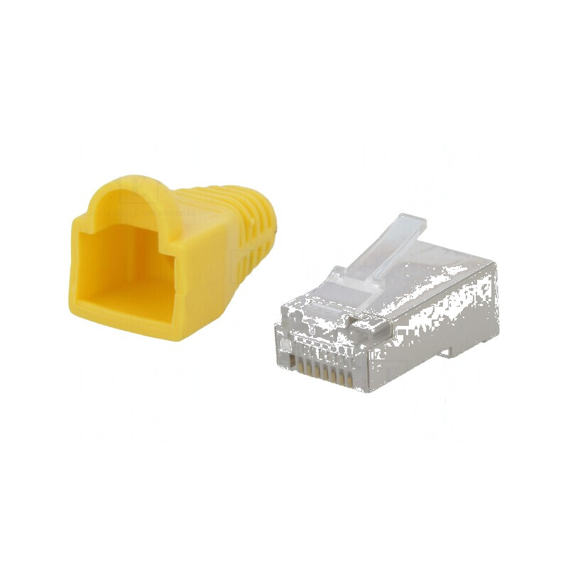 Conector RJ45 ecranat Cat 5e cu manşon aurit tată, mufă 8 PIN | Electronic-mag.ro | Componente Electronice