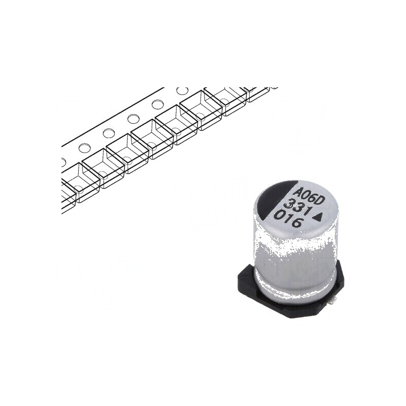 Condensator electrolitic SMD 330uF 16VDC Ø8x10,5mm 5000h pentru aplicații electronice | Electronic-mag.ro | Componente Electroni