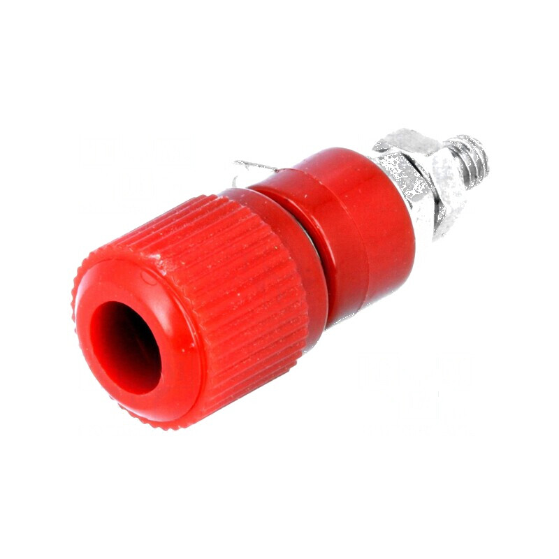 Conector banană 4mm soclu roșu 60VDC, lungime 34mm, orificiu Ø8mm | Electronic-mag.ro | Componente Electronice
