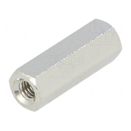 Piuliță distanțieră filetată M3 16mm din alamă nichelată | Electronic-mag.ro | Componente Electronice