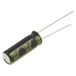 Condensator electrolitic low ESR THT 180uF 50VDC Ø8x20mm pentru aplicații electronice | Electronic-mag.ro | Componente Electroni
