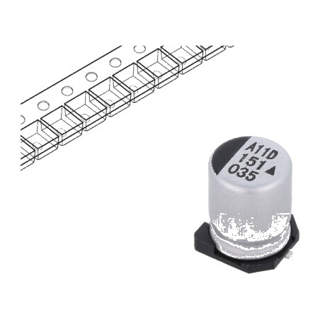 Condensator electrolitic SMD 150uF 35VDC Ø8x10,5mm 5000h - Componentă electronică pentru circuite | Electronic-mag.ro | Componen