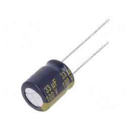 Condensator electrolitic low ESR THT 33uF 100VDC Ø10x12,5mm - Componentă electronică de înaltă performanță | Electronic-mag.ro |