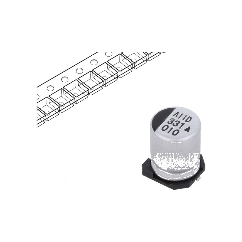 Condensator electrolitic SMD 330uF 10V 8x10,5mm 5000h | Electronic-mag.ro | Componente Electronice