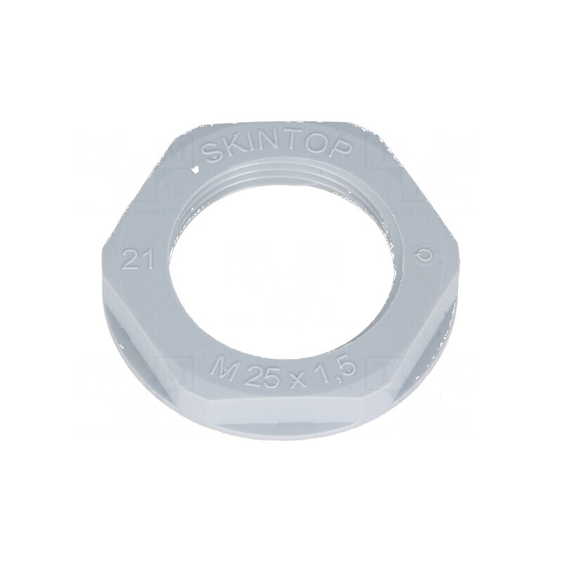 Piuliță M25 din poliamidă UL94V-2, 34mm, gri, rezistentă la temperaturi între -20° și 100°C, Pas: 1,5 | Electronic-mag.ro | Comp Piuliță M25 din poliamidă UL94V-2, 34mm, gri, rezistentă la temperaturi între -20° și 100°C, Pas: 1,5 | Electronic-mag.ro | Comp