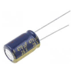 Condensator electrolitic low ESR THT 470uF 25VDC Ø10x16mm pentru circuite electronice | Electronic-mag.ro | Componente Electroni