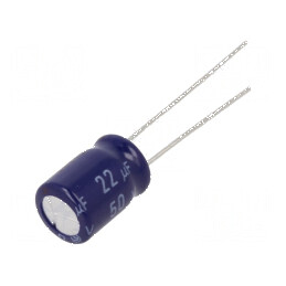 Condensator electrolitic bipolar THT 22uF 50VDC Ø8x11,5mm - Componentă electronică pentru circuite | Electronic-mag.ro | Compone