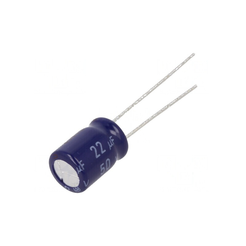 Condensator electrolitic bipolar THT 22uF 50VDC Ø8x11,5mm - Componentă electronică pentru circuite | Electronic-mag.ro | Compone