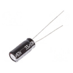 Condensator electrolitic THT 33uF 63VDC Ø6,3x15mm ±20% 7000h pentru circuite electronice | Electronic-mag.ro | Componente Electr