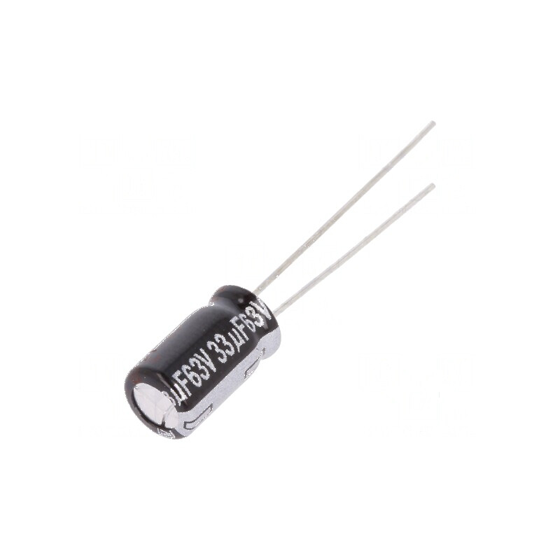 Condensator electrolitic THT 33uF 63VDC Ø6,3x11,2mm ±20% - componentă electronică | Electronic-mag.ro | Componente Electronice