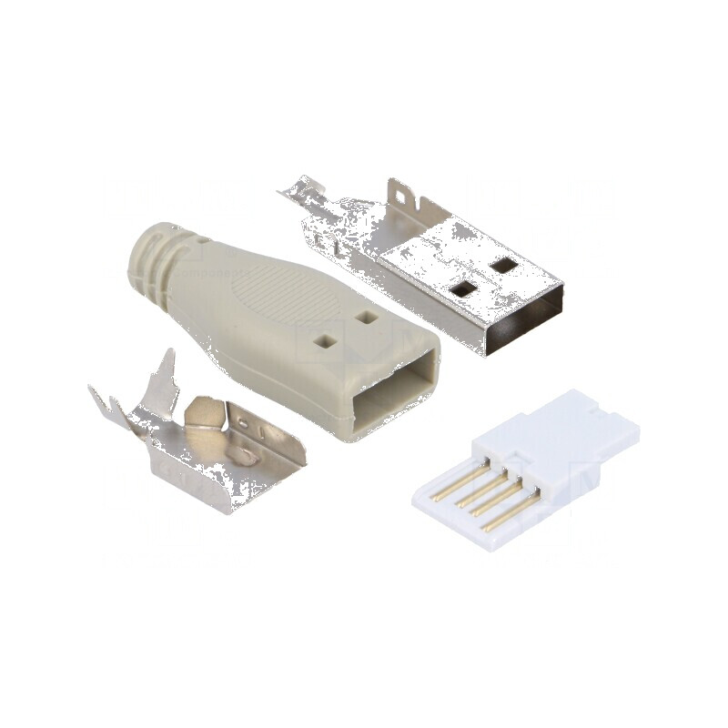 Conector USB A mufă pe cablu cu manşon pentru lipire | Electronic-mag.ro | Componente Electronice