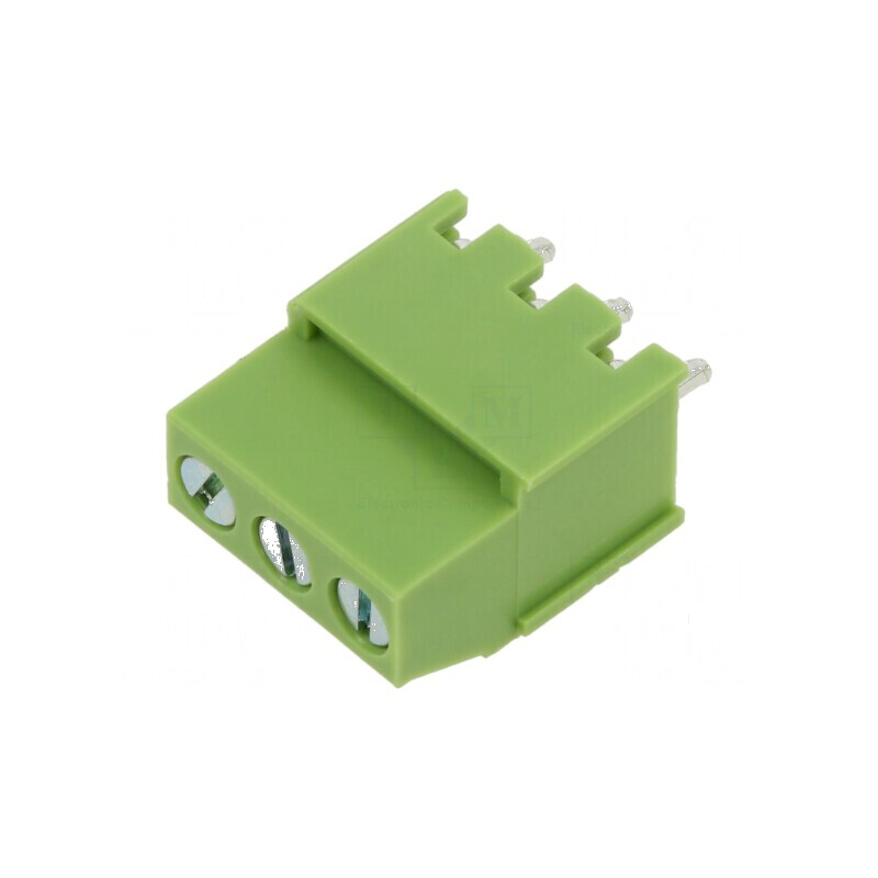Regletă de conexiuni pentru PCB în unghi de 90° cu 3 piste de 5mm, culoare verde | Electronic-mag.ro | Componente Electronice