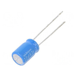Condensator electrolitic THT 22uF 63VDC Ø8x11,5mm ±20% 2000h - Componente electronice | Electronic-mag.ro | Componente Electroni