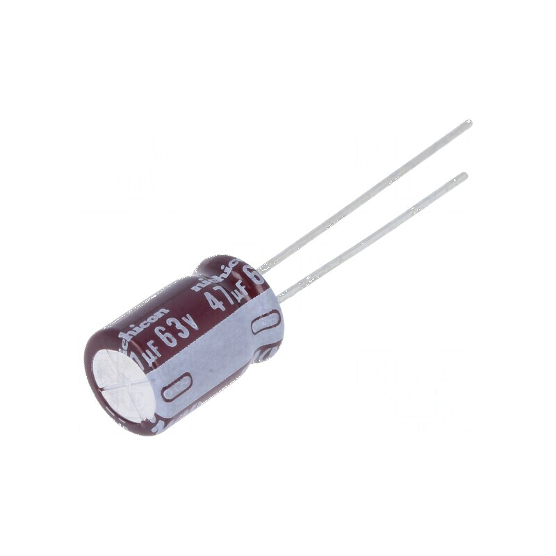 Condensator electrolitic low ESR THT 47uF 63VDC Ø8x11,5mm pentru circuite electronice | Electronic-mag.ro | Componente Electroni