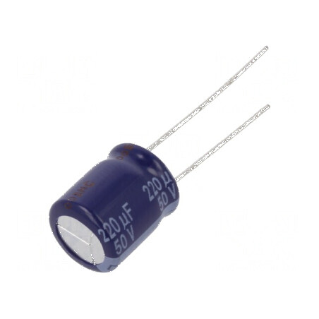 Condensator electrolitic THT 220uF 50VDC Ø10x12,5mm ±20% pentru circuite electronice | Electronic-mag.ro | Componente Electronic