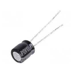 Condensator electrolitic THT 100uF 10VDC Ø6,3x7mm ±20% 1000h - componentă electronică de calitate | Electronic-mag.ro | Componen