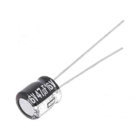 Condensator electrolitic THT 47uF 16VDC Ø6,3x7mm ±20% 1000h - componentă electronică de calitate | Electronic-mag.ro | Component