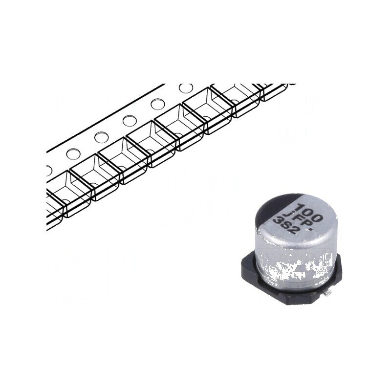 Condensator electrolitic low ESR SMD 100uF 6.3VDC Ø6.3x5.8mm - Componentă electronică de calitate superioară | Electronic-mag.ro Condensator electrolitic low ESR SMD 100uF 6.3VDC Ø6.3x5.8mm - Componentă electronică de calitate superioară | Electronic-mag.ro