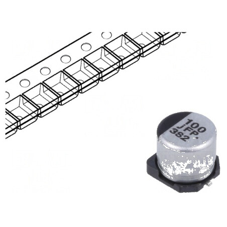 Condensator electrolitic low ESR SMD 100uF 6.3VDC Ø6.3x5.8mm - Componentă electronică de calitate superioară | Electronic-mag.ro