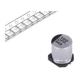 Condensator electrolitic low ESR SMD 100uF 16VDC 6,3x7,7mm - Componentă electronică pentru circuite | Electronic-mag.ro | Compon