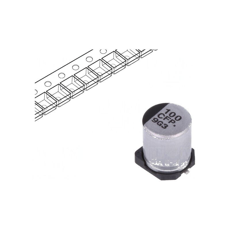 Condensator electrolitic low ESR SMD 100uF 16VDC 6,3x7,7mm - Componentă electronică pentru circuite | Electronic-mag.ro | Compon