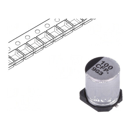 Condensator electrolitic low ESR SMD 100uF 16VDC 6,3x7,7mm - Componentă electronică pentru circuite | Electronic-mag.ro | Compon