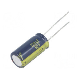 Condensator electrolitic low ESR THT 270uF 50VDC Ø10x20mm pentru circuite electronice | Electronic-mag.ro | Componente Electroni