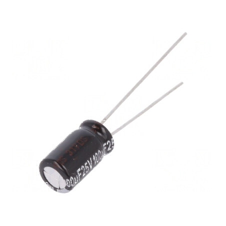 Condensator electrolitic THT 100uF 25VDC Ø6,3x11mm ±20% pentru circuite electronice | Electronic-mag.ro | Componente Electronice