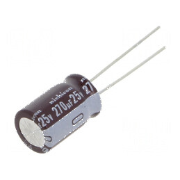 Condensator electrolitic low ESR THT 270uF 25VDC Ø10x16mm pentru circuite electronice | Electronic-mag.ro | Componente Electroni