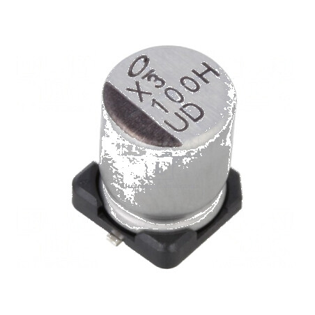 Condensator electrolitic SMD 100uF 50VDC Ø8x10mm ±20% 5000h pentru circuite electronice | Electronic-mag.ro | Componente Electro