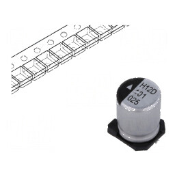 Condensator electrolitic SMD 100uF 25VDC Ø8x10,5mm 2000h pentru circuite electronice | Electronic-mag.ro | Componente Electronic
