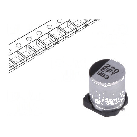 Condensator electrolitic low ESR SMD 220uF 25VDC Ø6,3x7,7mm | Electronic-mag.ro | Componente Electronice